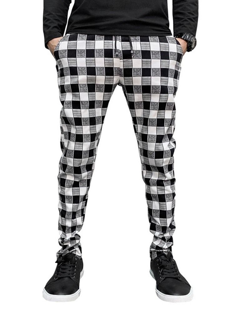 Plaid Print Ołówek Spodnie Casual Casual Męskie Spodnie