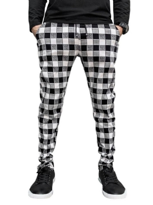 Plaid Print Ołówek Spodnie Casual Casual Męskie Spodnie