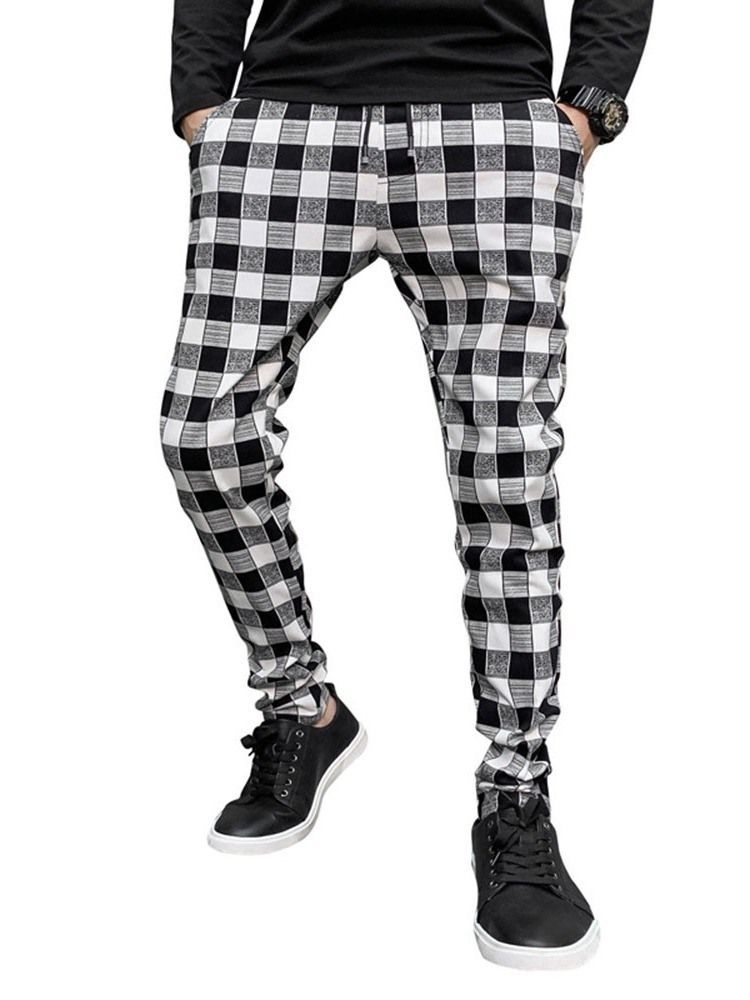 Plaid Print Ołówek Spodnie Casual Casual Męskie Spodnie