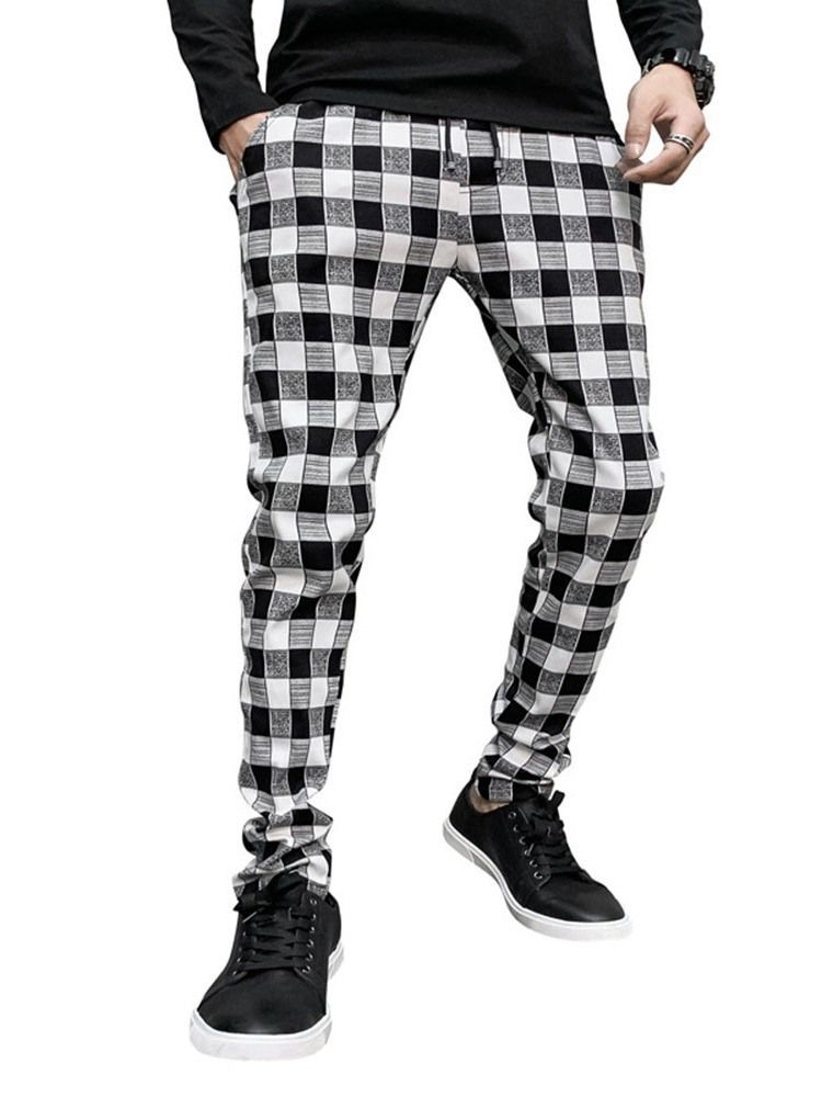 Plaid Print Ołówek Spodnie Casual Casual Męskie Spodnie