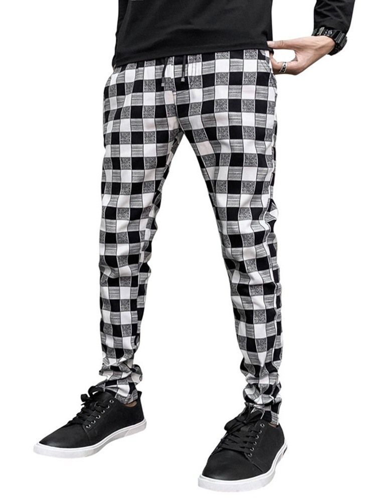 Plaid Print Ołówek Spodnie Casual Casual Męskie Spodnie