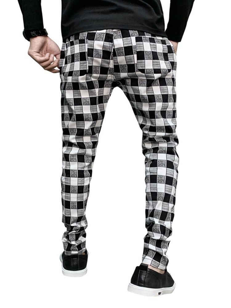 Plaid Print Ołówek Spodnie Casual Casual Męskie Spodnie