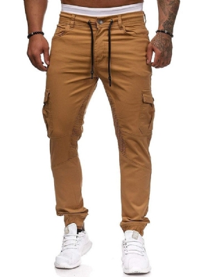 Sznurowane Gładkie Guziki Męskie Four Seasons Casual Pants