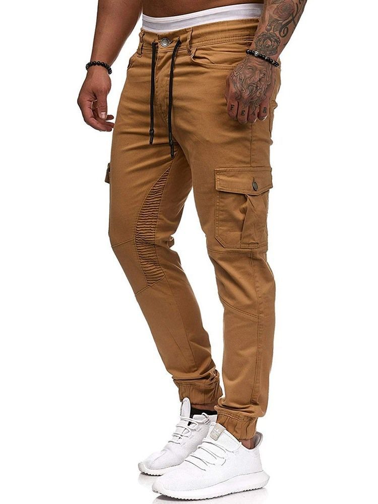 Sznurowane Gładkie Guziki Męskie Four Seasons Casual Pants