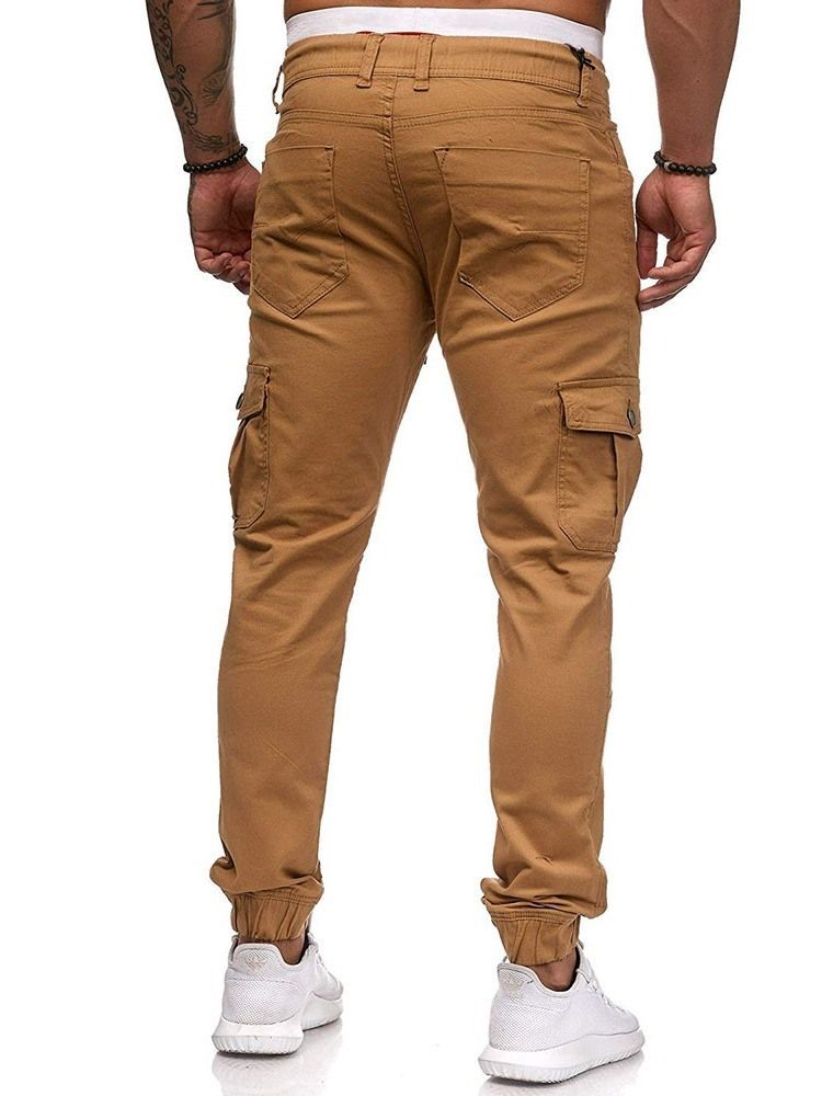 Sznurowane Gładkie Guziki Męskie Four Seasons Casual Pants