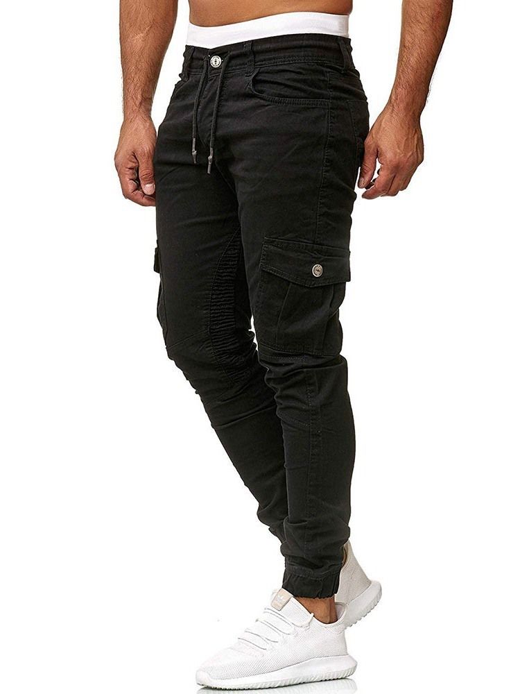 Sznurowane Gładkie Guziki Męskie Four Seasons Casual Pants