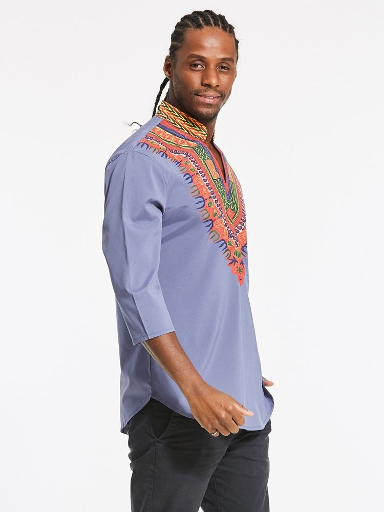 Afrykańska Moda Dashiki Print Color Block Z Dekoltem W Serek Slim Męska Koszulka Slim