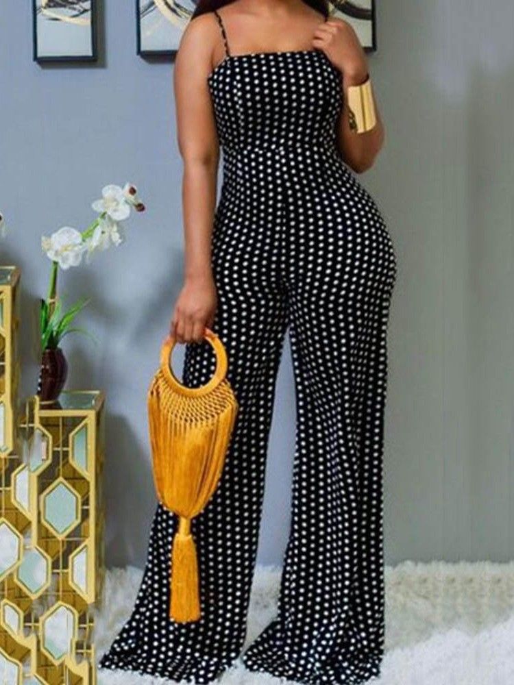 Polka Dots Office Lady Pełna Długość Slim Prosty Damski Kombinezon