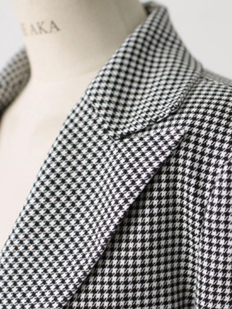 Houndstooth Blezer Damski Slim Houndstooth One Button Blezer Damski