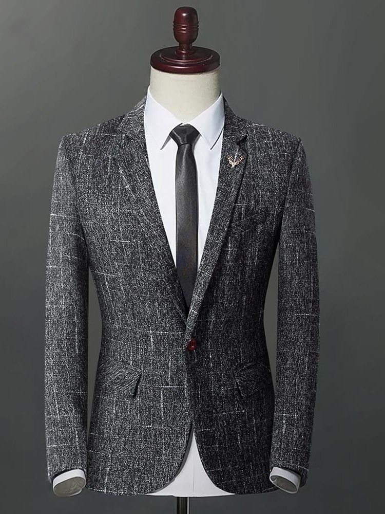 Plaid Slim Dopasowany Płaski Kołnierzyk Męski Casual Businese Blazer