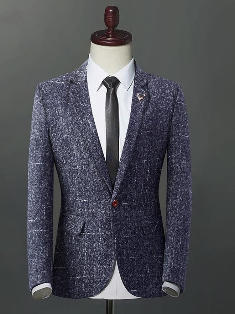 Plaid Slim Dopasowany Płaski Kołnierzyk Męski Casual Businese Blazer