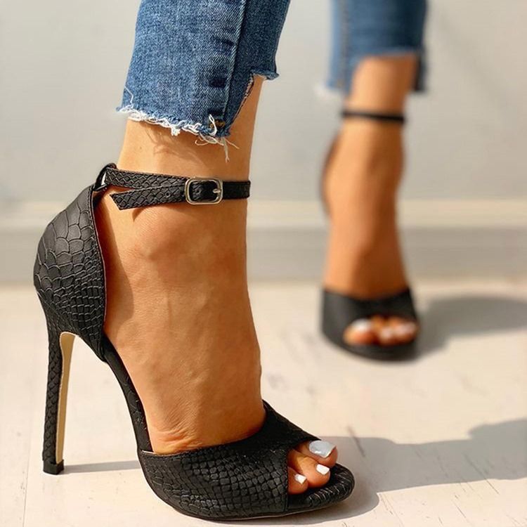 Kobiece Klamry Peep Toe Kamienne Nisko Wycięte Górne Cienkie Buty