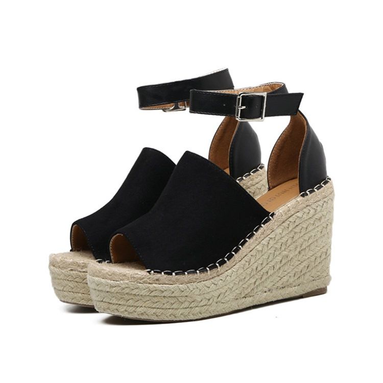 Kobieta Klamra Peep Toe Platforma Espadryle Sandały Klinowe