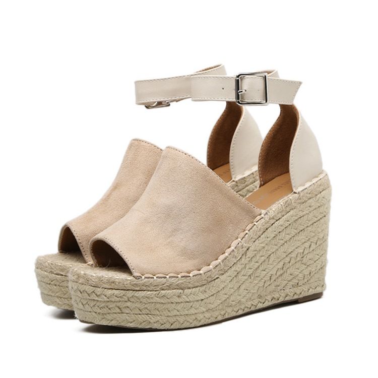 Kobieta Klamra Peep Toe Platforma Espadryle Sandały Klinowe