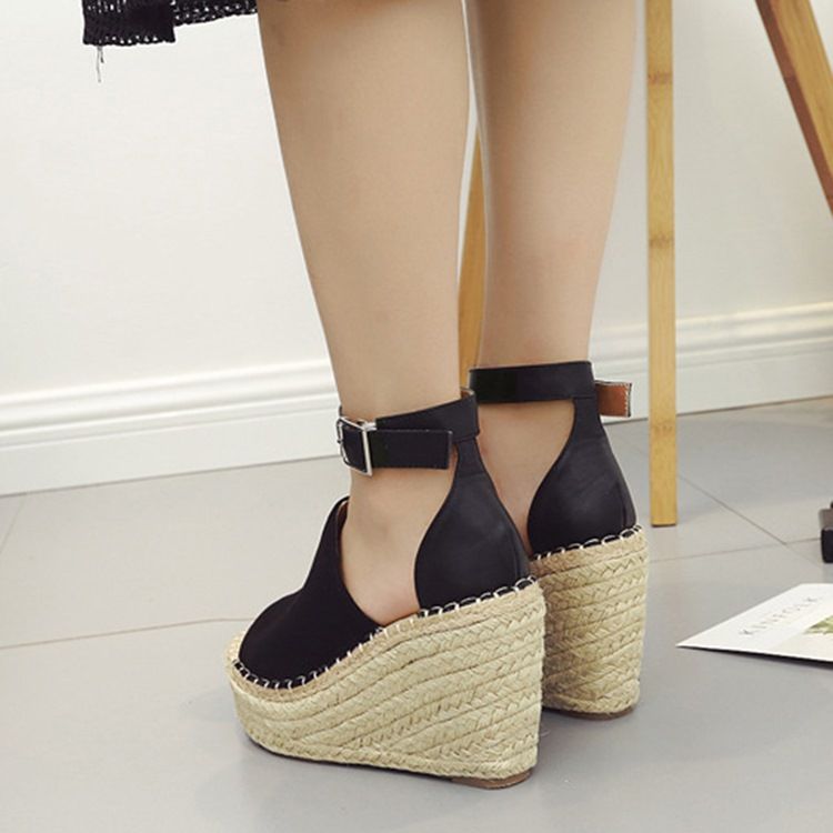 Kobieta Klamra Peep Toe Platforma Espadryle Sandały Klinowe