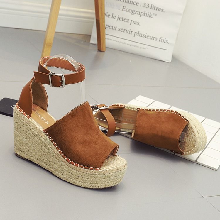 Kobieta Klamra Peep Toe Platforma Espadryle Sandały Klinowe