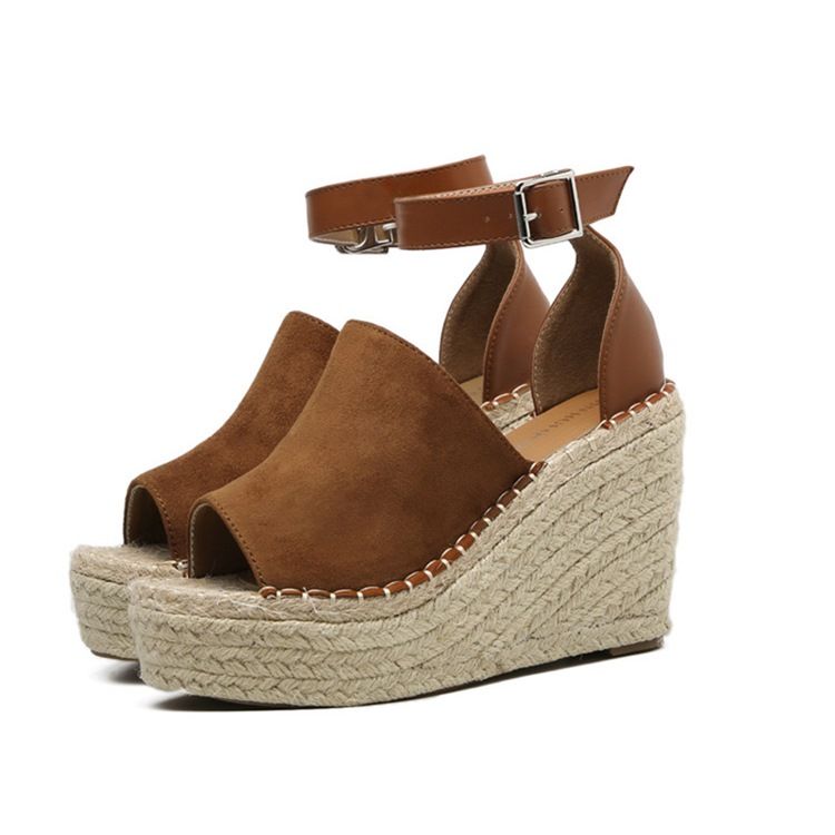 Kobieta Klamra Peep Toe Platforma Espadryle Sandały Klinowe