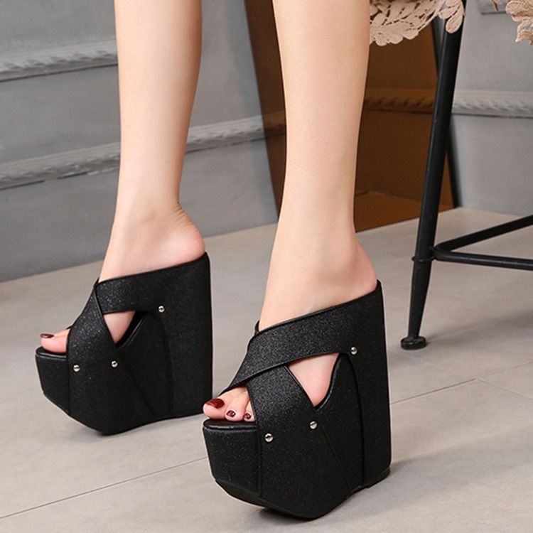 Kobiety Wedge Heel Cross Slip-on Kapcie Mieszane