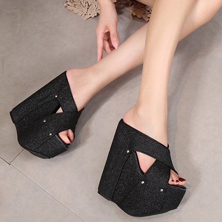 Kobiety Wedge Heel Cross Slip-on Kapcie Mieszane