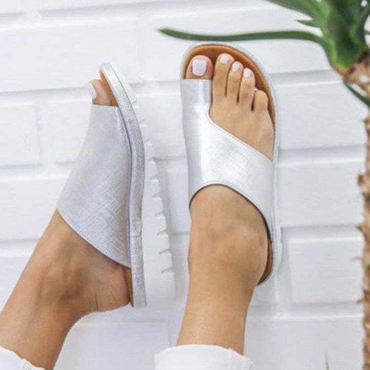 Pu Toe Ring Wedge Heel Płaskie Sandały Damskie