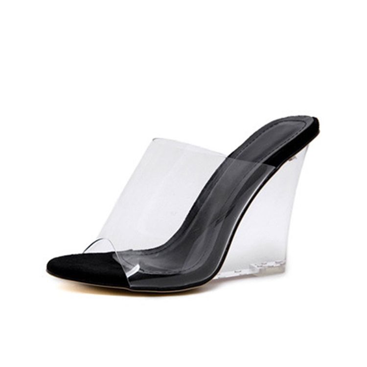 Pvc Wedge Heel Slip-on Klapki Damskie