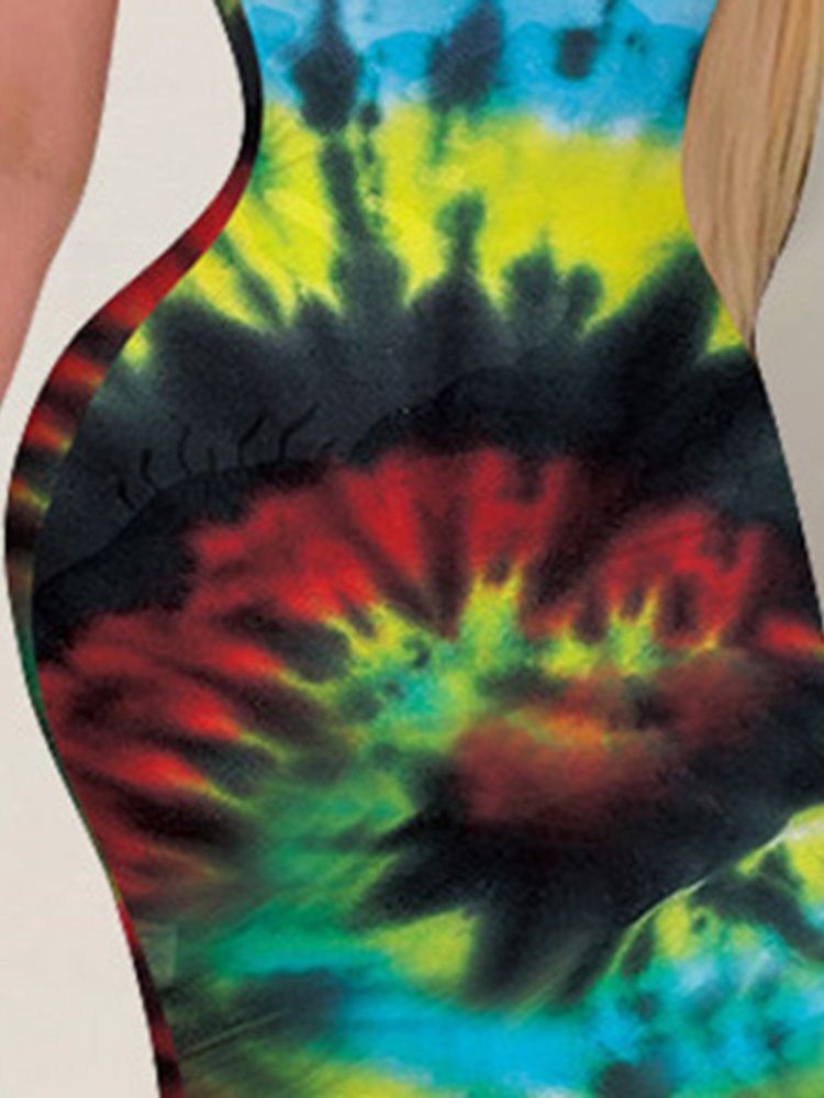 Damska Sukienka Do Kostek Bez Rękawów Tie-dye Na Co Dzień