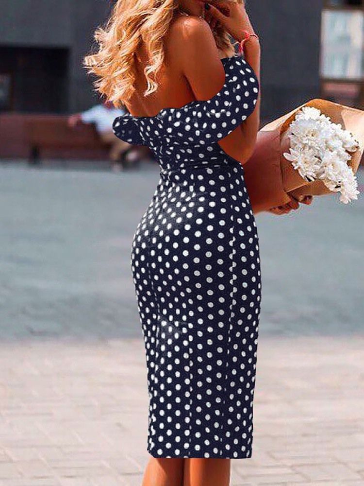 Damskie Sukienki Patchworkowe Z Krótkim Rękawem Do Połowy Łydki Sexy Polka Dots Bodycon Sukienki Body