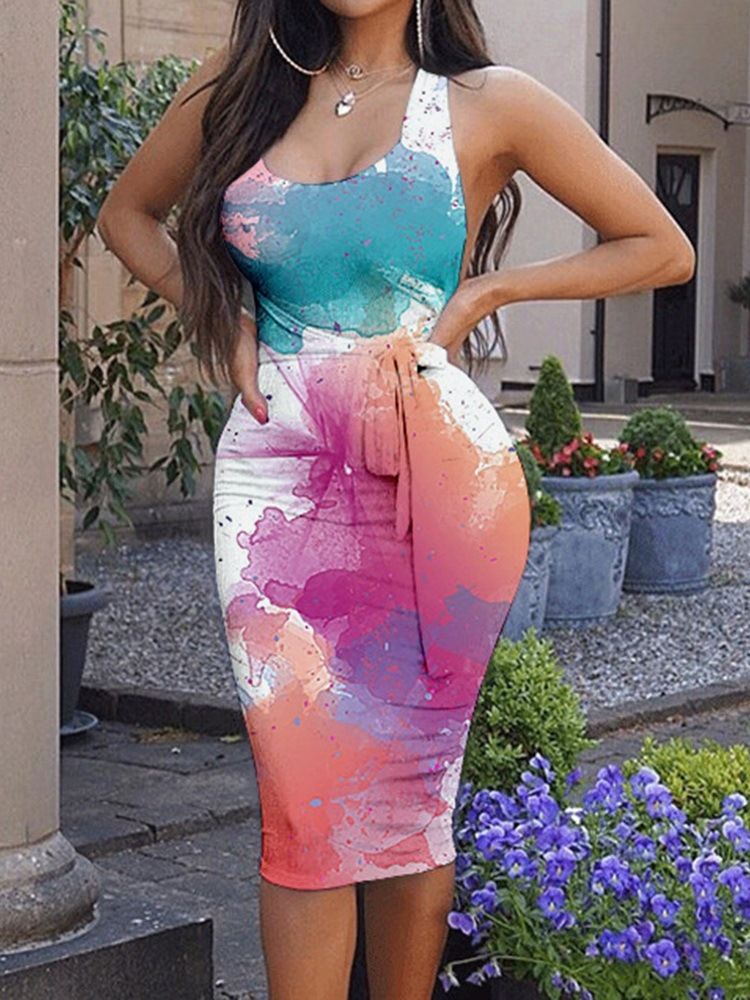 Sukienka Typu Bodycon Bez Rękawów Do Połowy Łydki W Kolorze Tie-dye