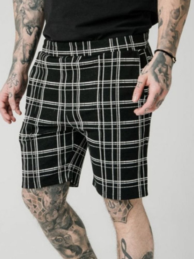 Kieszonkowe Plaid Straight Elastics Męskie Spodenki Na Co Dzień