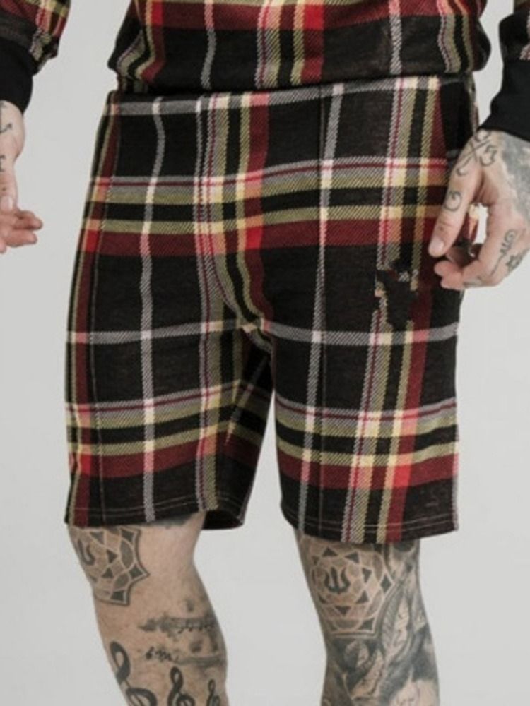 Kieszonkowe Plaid Straight Elastics Męskie Spodenki Na Co Dzień