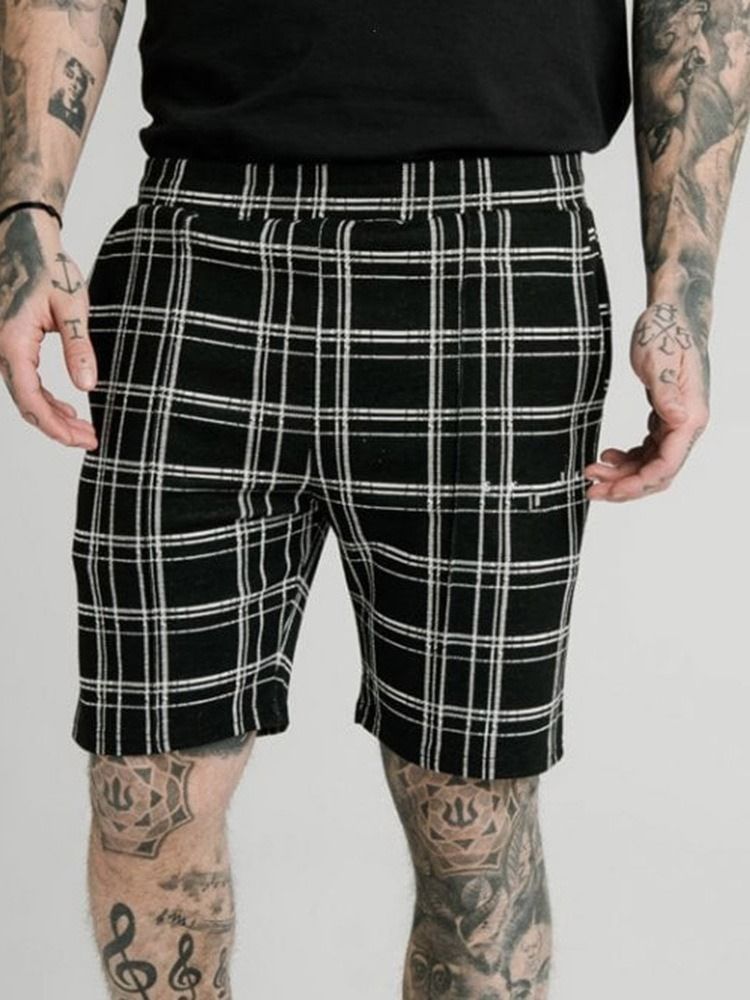 Plaid Pocket Elastics Męskie Spodenki Na Co Dzień