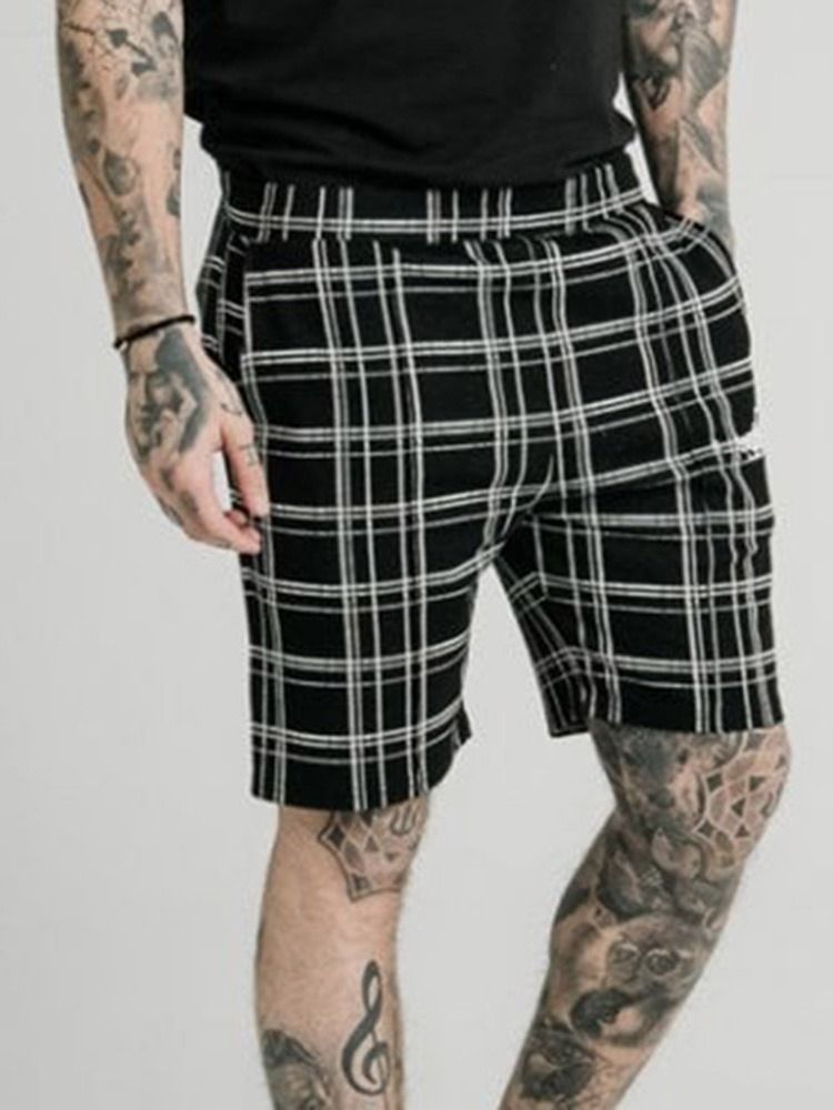 Plaid Pocket Elastics Męskie Spodenki Na Co Dzień