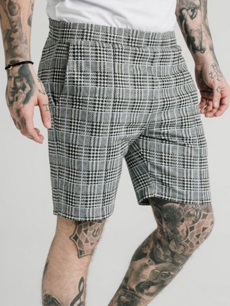 Plaid Pocket Elastics Męskie Spodenki Na Co Dzień